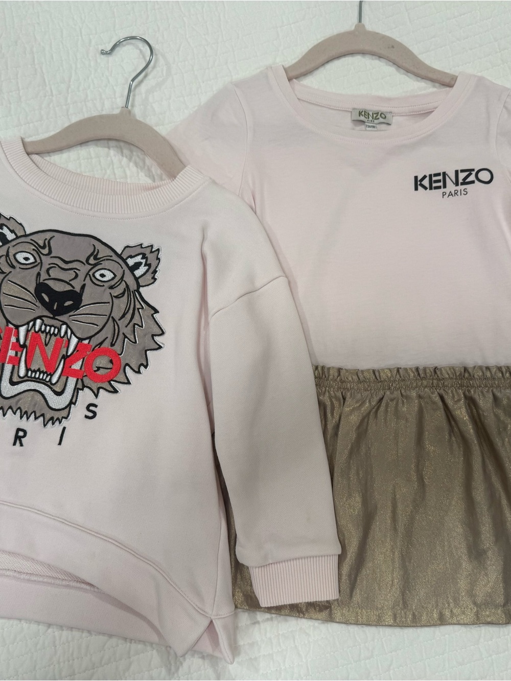 Kenzo Kids Light Pink Sweatshirt & Metallic Gold Skirt Dress Set